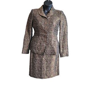 Oscar De La Renta Copper Metallic Skirt Suit Size 6, Sophisticated Classic Vtg